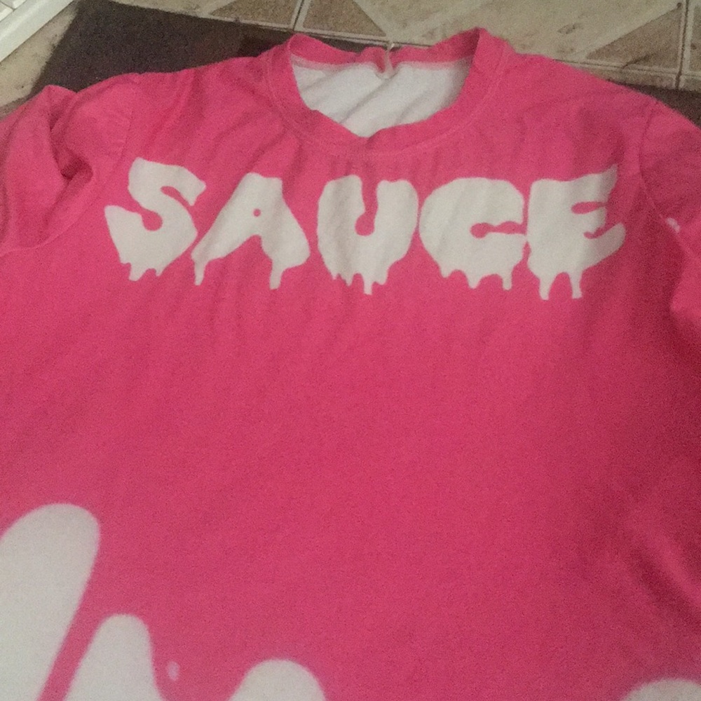 Pink and white “Sauce” t shirt